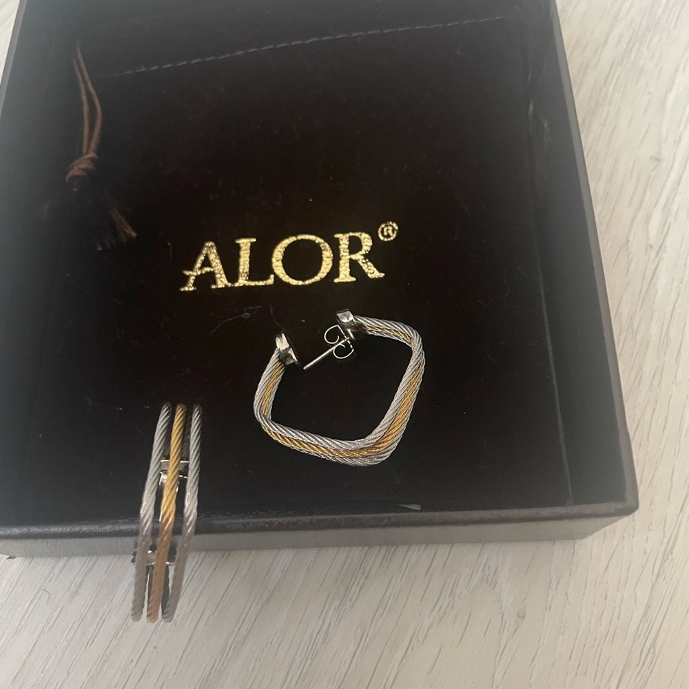 ALOR Two-Tone Cable Hoop Earrings